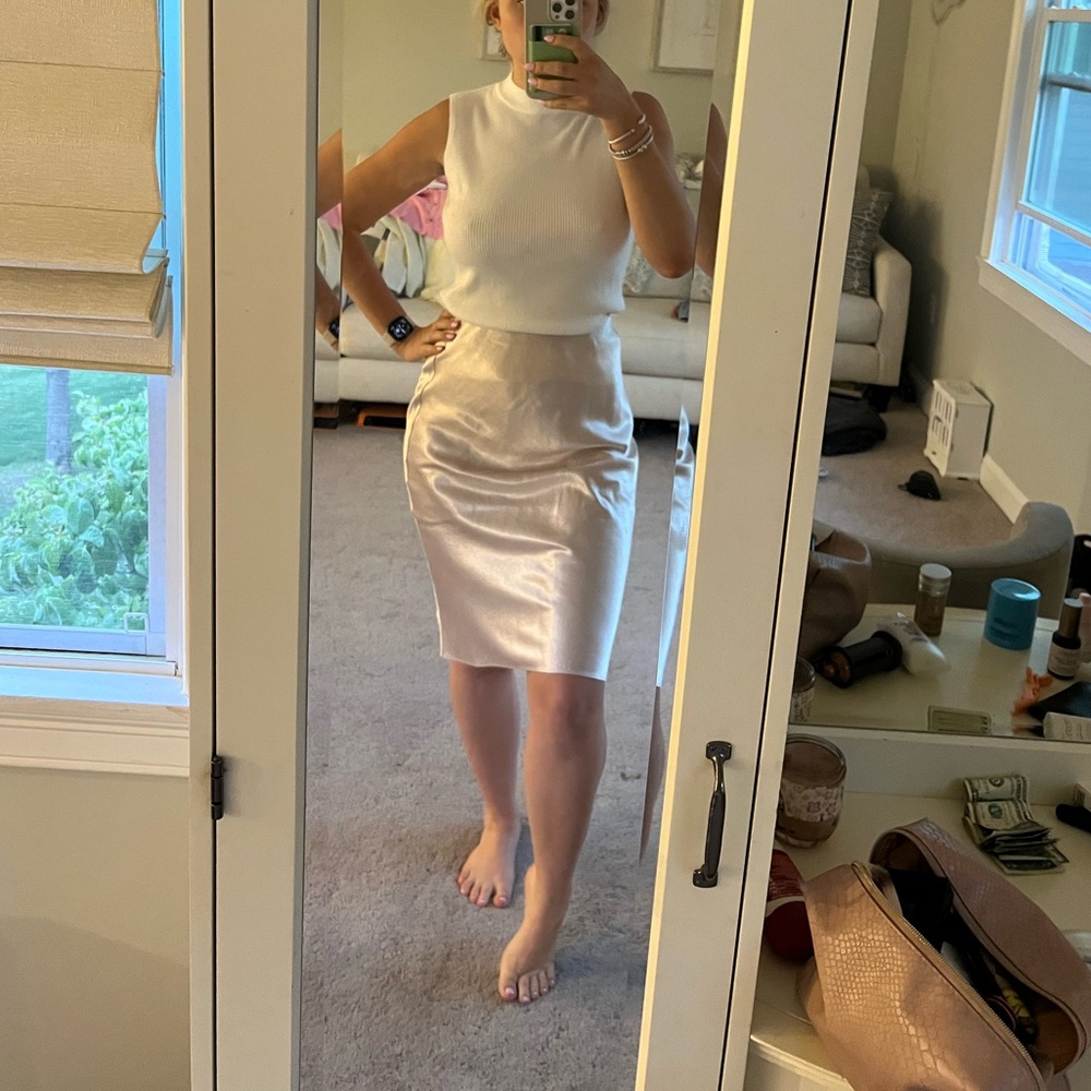 Aritzia silk light pink midi skirt